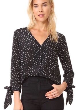 Madewell Silk Black and White Star Long Sleeve Shirt